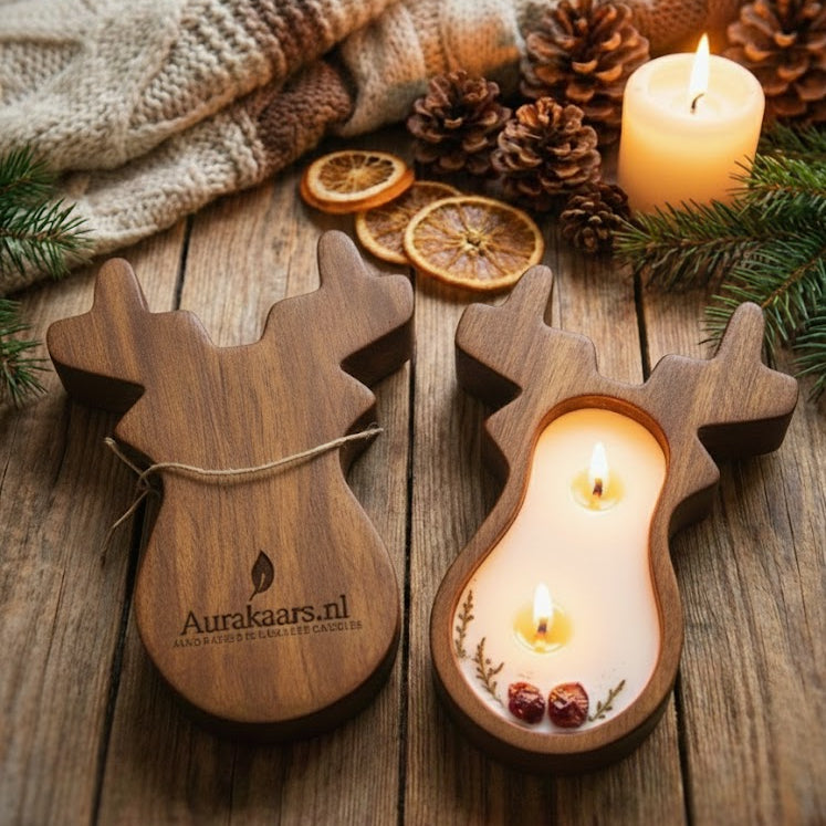 Eco-friendly Wooden Reindeer Candle 🦌